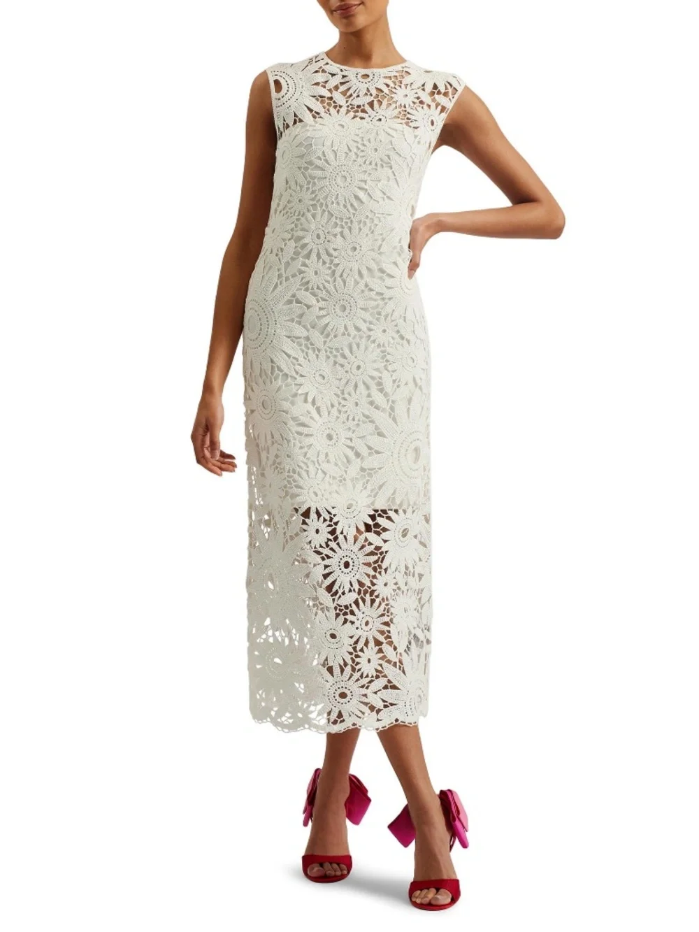 Ted Baker Boho Crochet Old Money Scalloped Midi Dress (3) - Picture 1 of 9